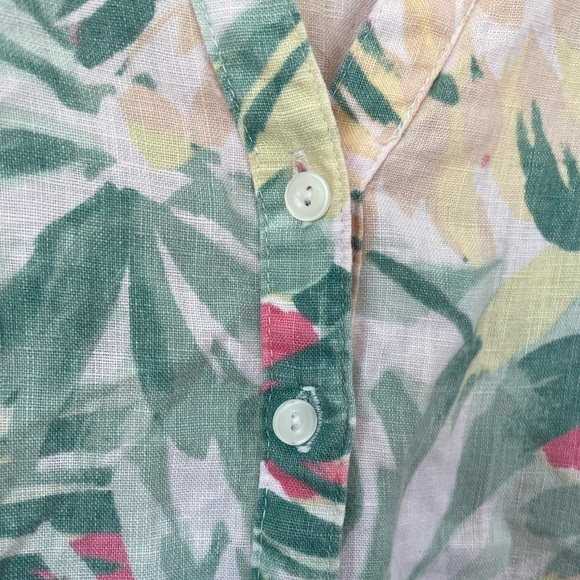 JM Collection 100% Linen Tropical Floral Button Up Green Pink 3/4 Sleeve - Sz 14 - Picture 4 of 6